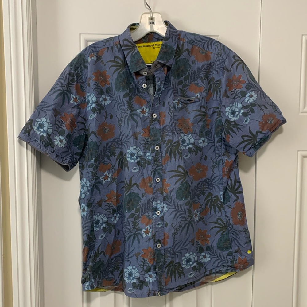Descendent of Thieves Blue Floral Short Sleeve Button Down